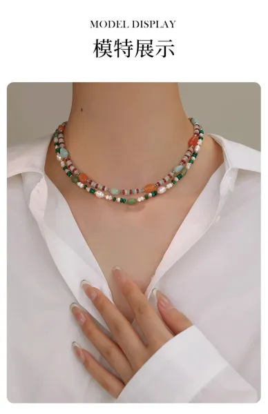 Design Pearl and Green Stone Beaded Bracelet Jewelry - 17