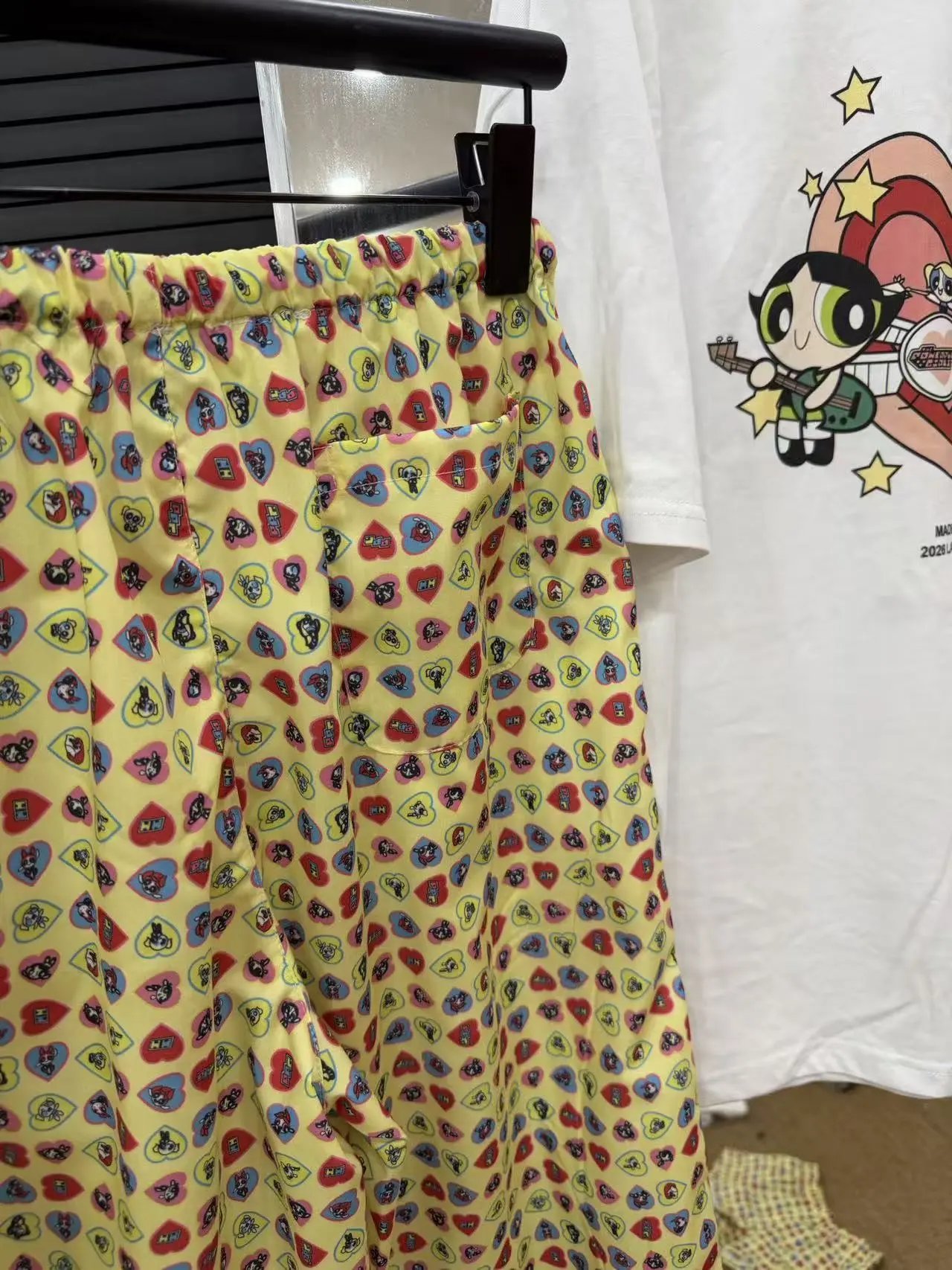 Design Heart Print Wide-Leg Pants Yellow - 13
