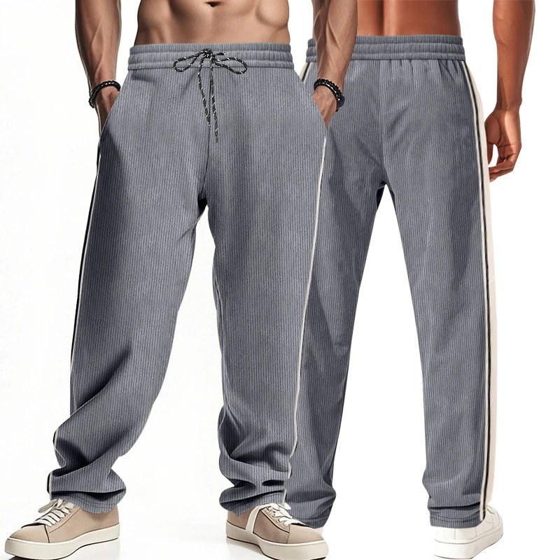 Design Corduroy Track Pants Black with White Stripes Sweatpants - 43