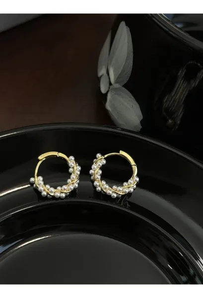 Design Pearl-Adorned Hoop Earrings Silver Jewelry - 11