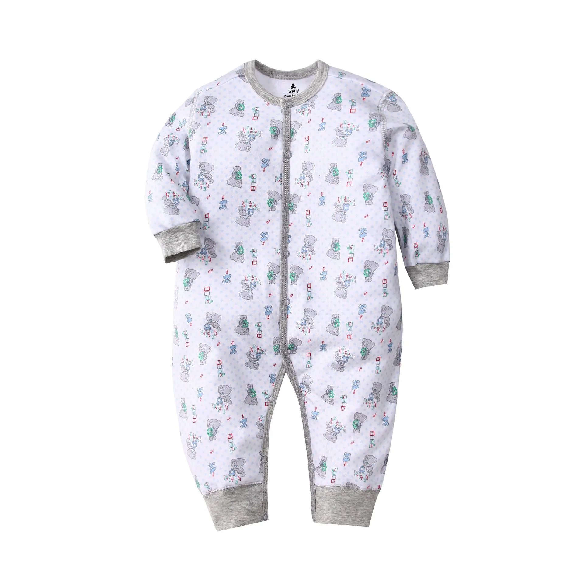 Design Baby Romper with Bear Print White Gray Multicolor Sleepwear