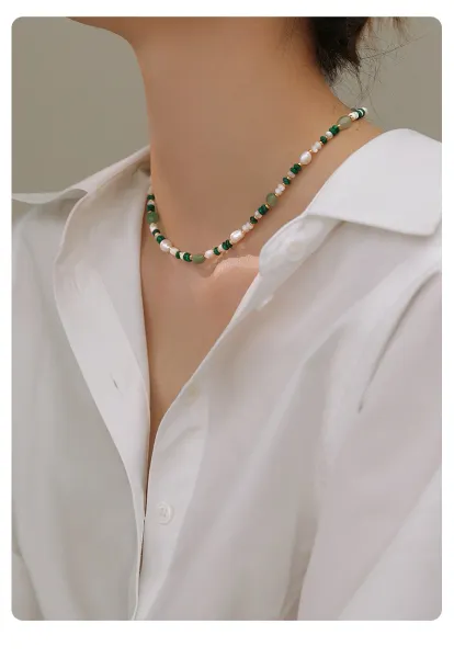 Design Pearl and Green Stone Beaded Bracelet Jewelry - 23