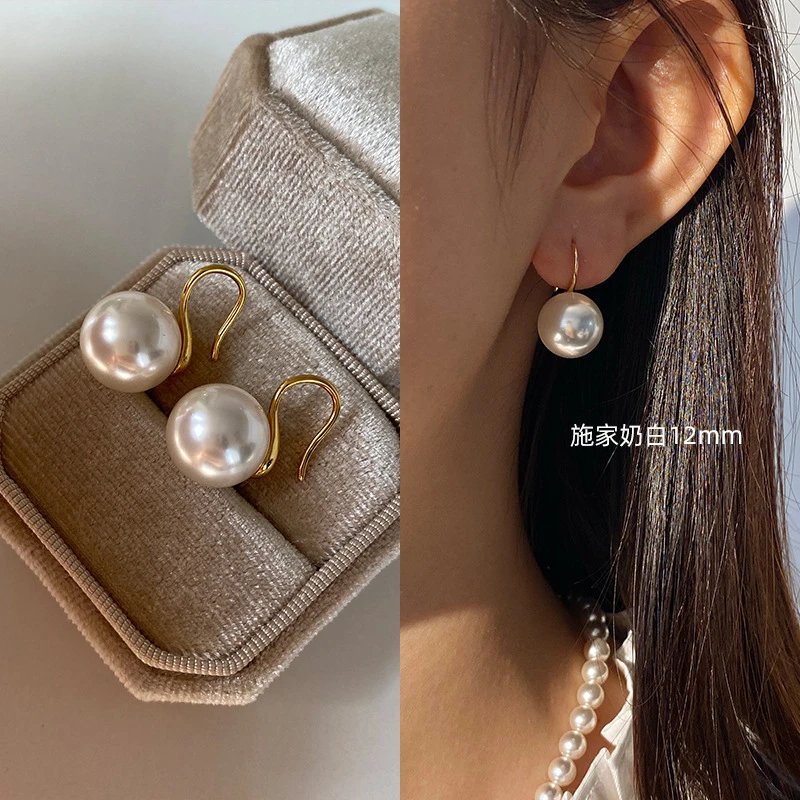 施家奶白-12MM【S925银-金色耳钩】