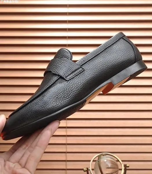Design Pebbled Leather Penny Loafers Black Casual Shoes - 5