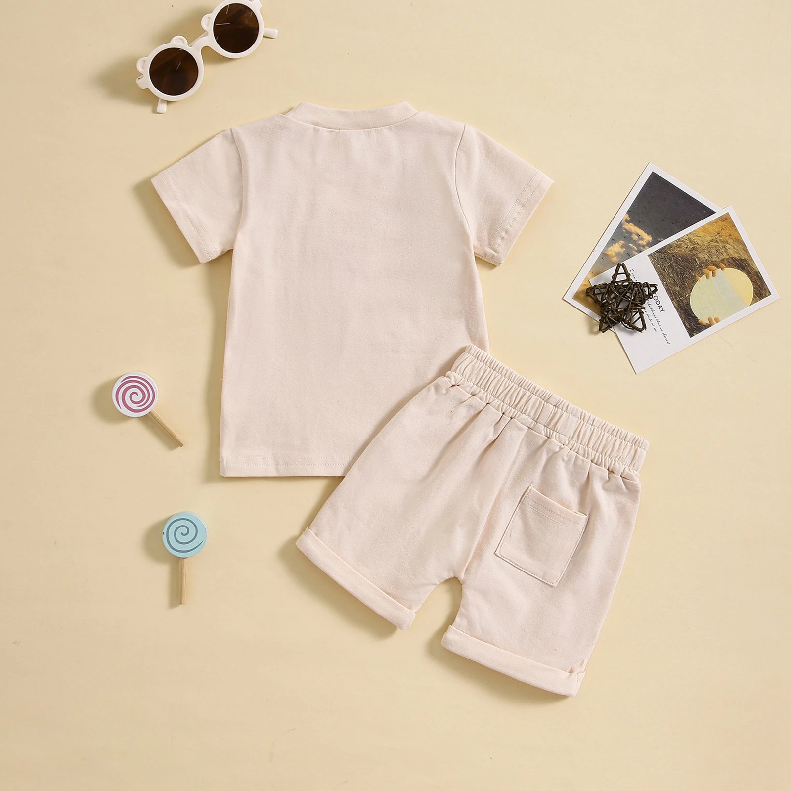 Design Solid Sage Green Baby Set: Short-Sleeve T-Shirt + Drawstring Shorts - 24