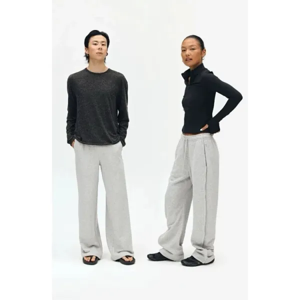 Design Oversized Metallic Knit Sweater Gray Sweatpants Black Leather Hobo Bag - 9