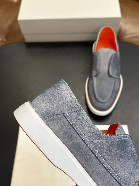 Design Santoni Loafer Slip-On Olive Green Suede with Orange Sole Casual Shoes Loafers - 31