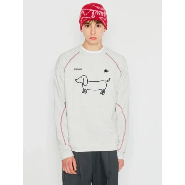 Design Dachshund Print Long-Sleeve Tee Gray T-Shirts - 5