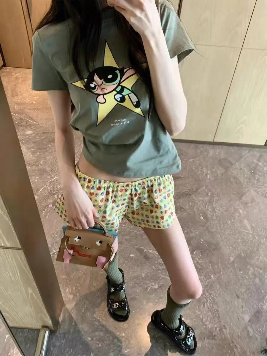 Design Heart Print Wide-Leg Pants Yellow - 31