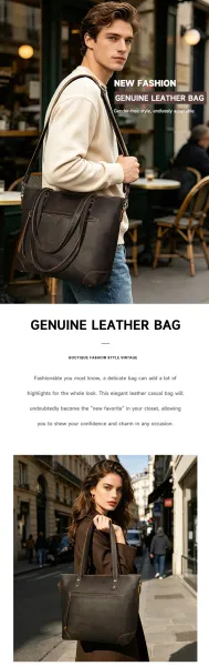 Design Vintage Leather Tote Bag Brown - 3