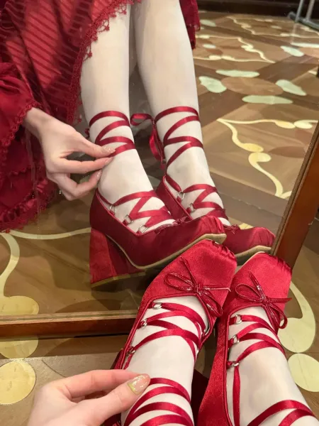 Design Ballet-Inspired Satin Mary Janes Pink Heels - 8