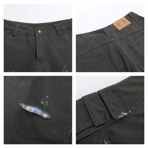 Design Distressed Cargo Shorts Black - 8