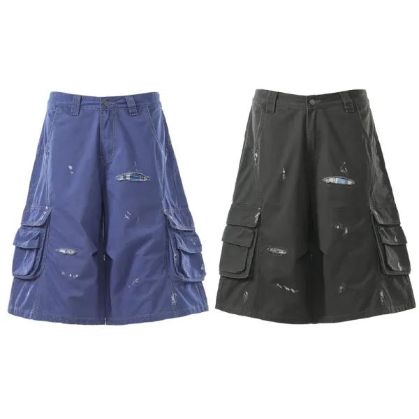 Design Distressed Cargo Shorts Black - 4