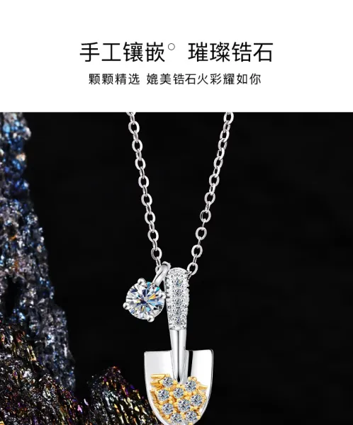 Design Silver 925 Cubic Zirconia Shovel Pendant Necklace Jewelry - 13