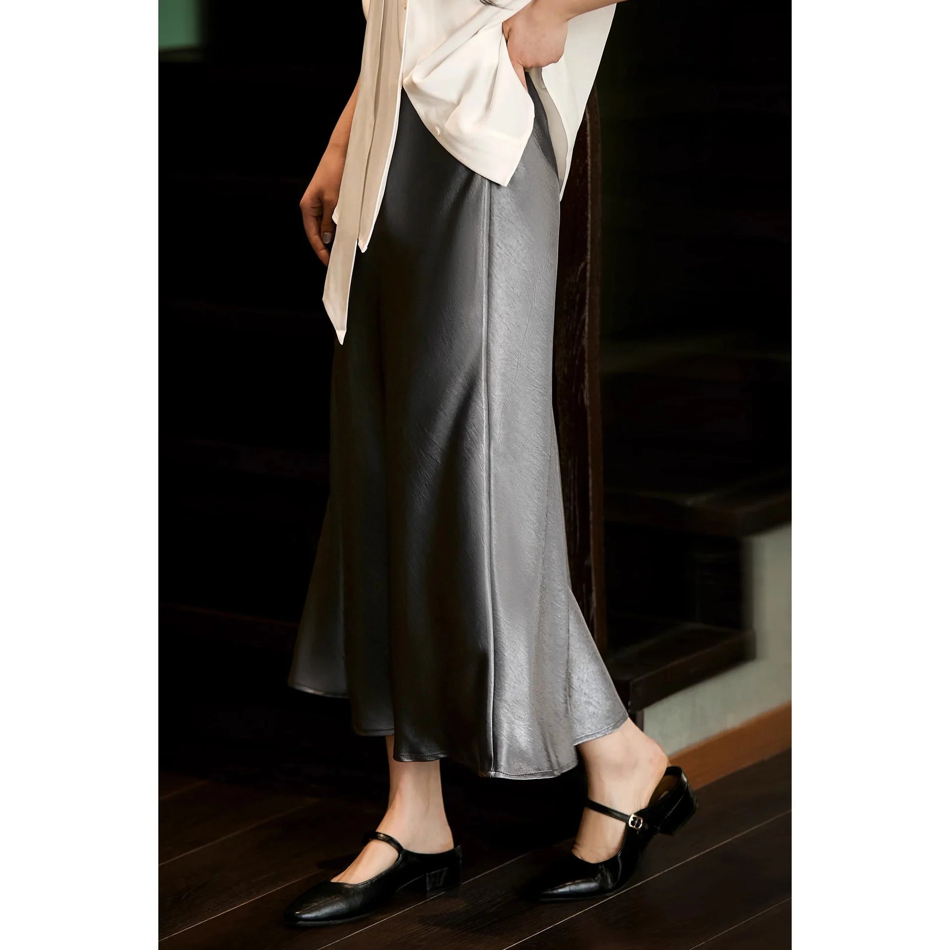 Satin Maxi Skirt Black Slip Style