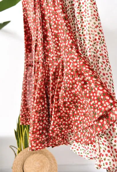 Design Red Floral Wrap Maxi Dress with Ruffle Sleeves Dress - 9