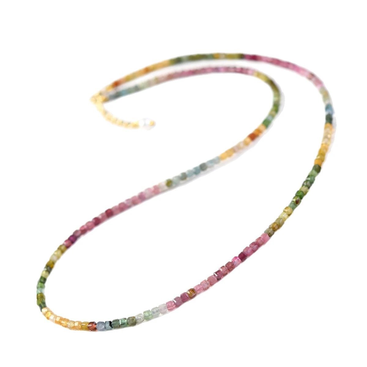 Multicolor Tourmaline Square Bead Choker Necklace