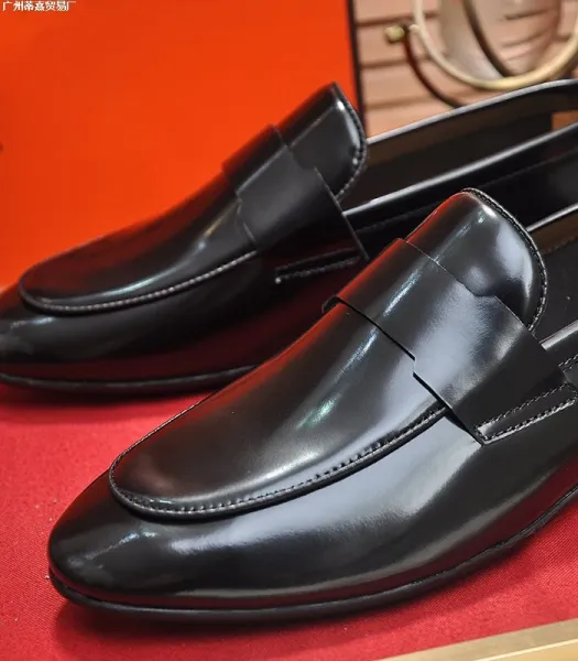 Design Pebbled Leather Penny Loafers Black Casual Shoes - 13