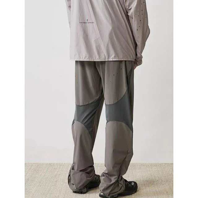 Design Technical Pants Gray Multi-Tone Windbreaker-Style Pants