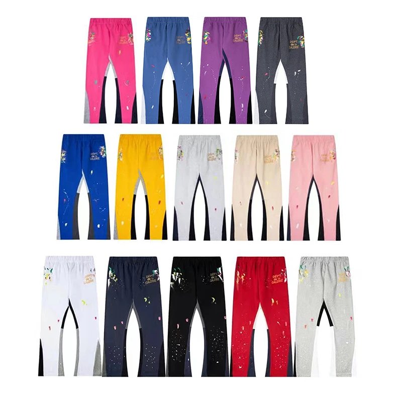 G Hand-Painted Splatter Drawstring Casual Sweatpants with Flared Legs
