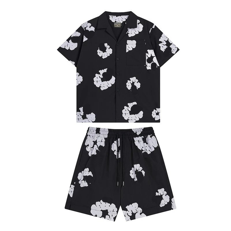 Denim Tears Cotton Wreath Shirt and Shorts Set Black