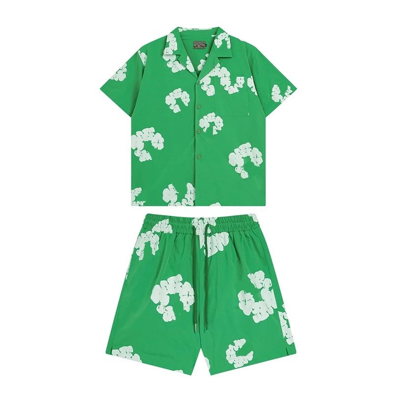 Denim Tears Cotton Wreath Shirt and Shorts Set Green