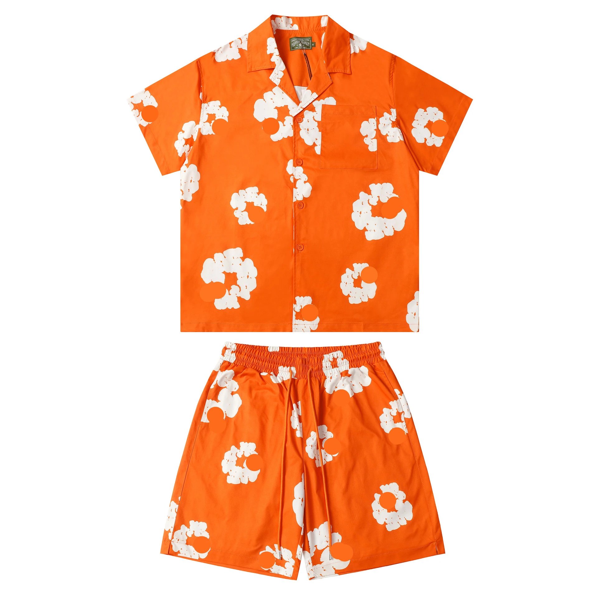 Denim Tears Cotton Wreath Shirt and Shorts Set Orange