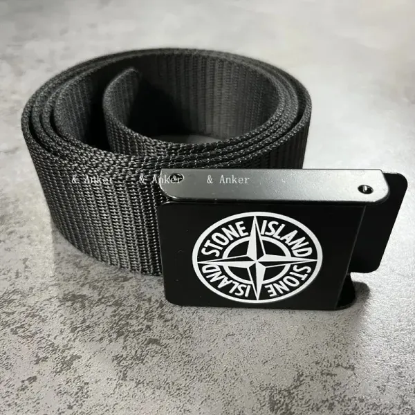 Stone Island Compass Logo Belt Black Canvas Belt - 1