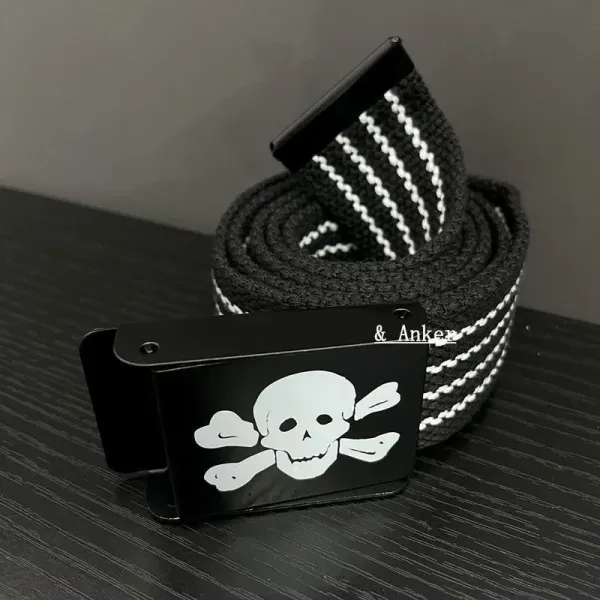 Design Skull & Crossbones Canvas Belt Black / White - 1