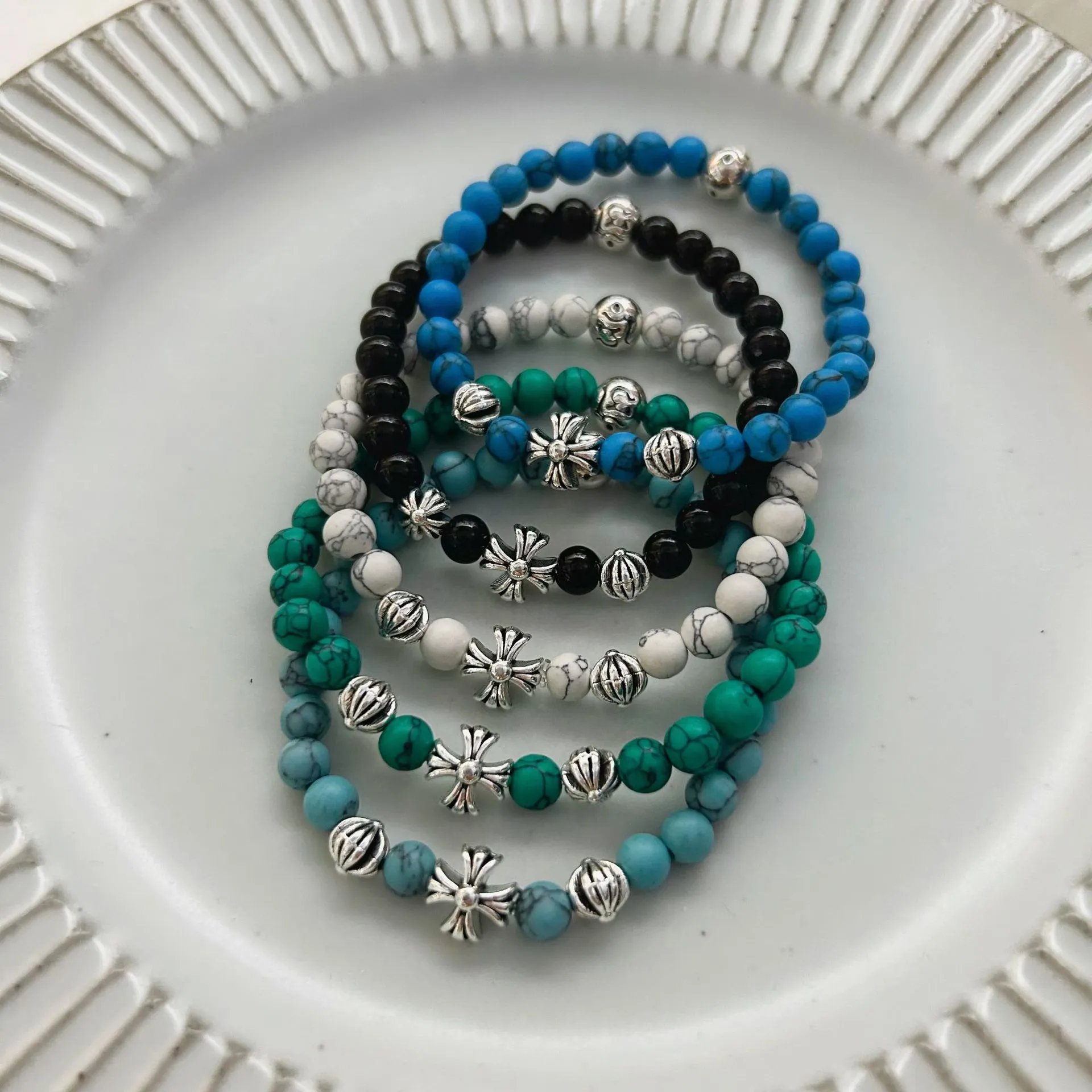 Turquoise and Silver Beaded Bracelets