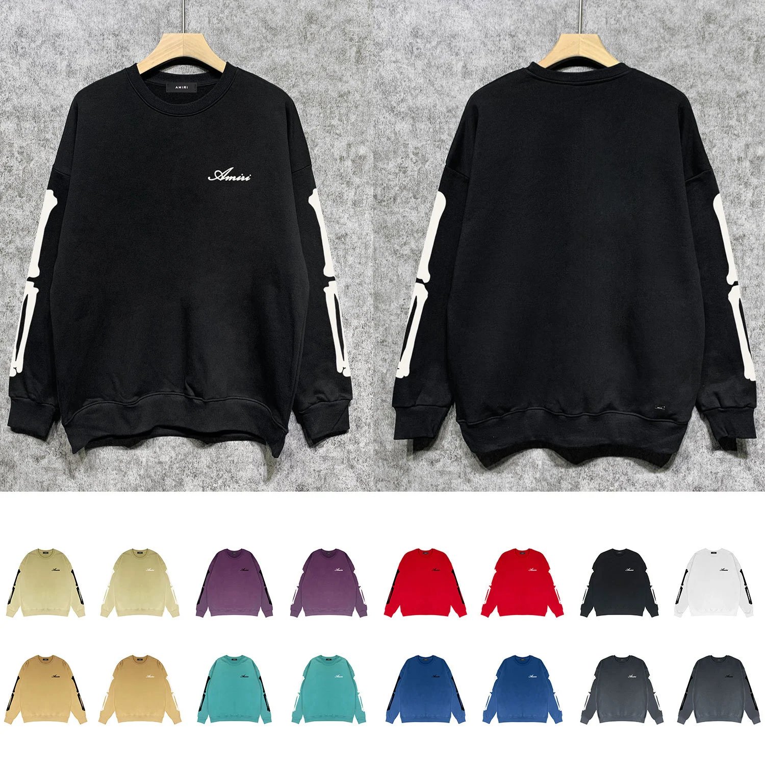 【 DX12 】 New skeleton printed round neck hoodie with loose fitting pullover and looped wool hoodie
