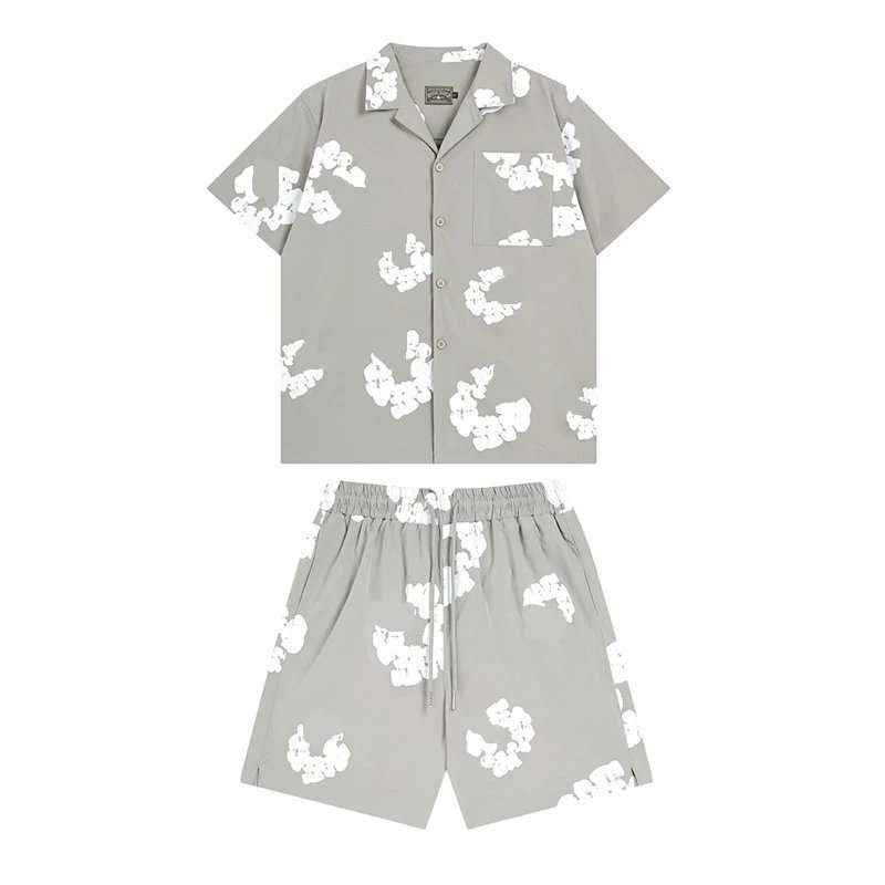 Denim Tears Cotton Wreath Shirt and Shorts Set Grey