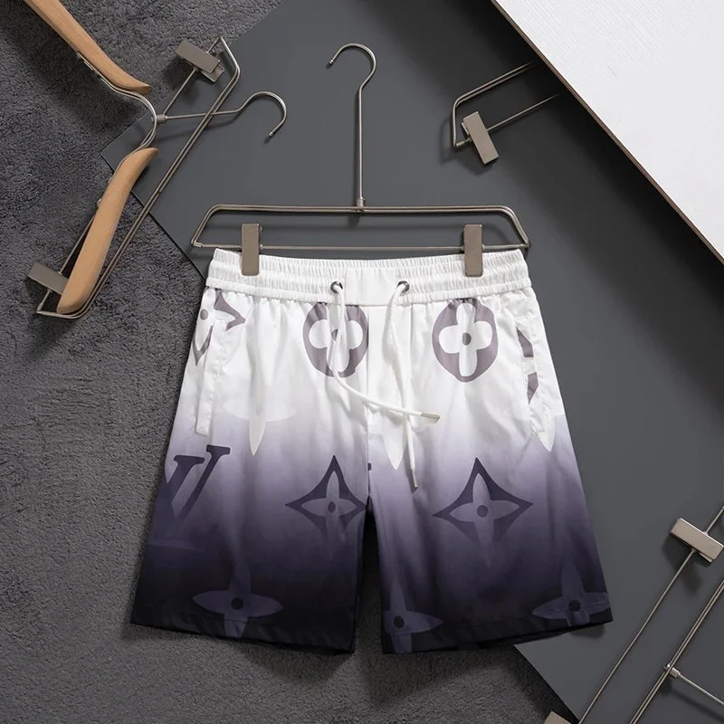 White-to-Grey Gradient "Big Monogram" Casual Mid-Length Shorts - rep szorty