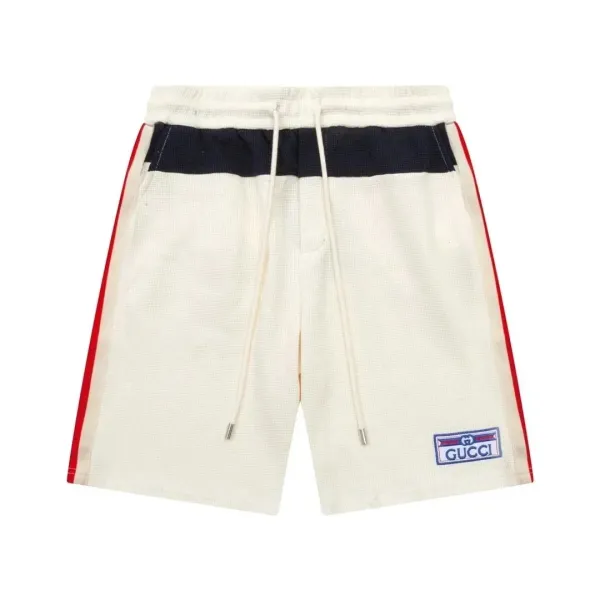 Gucci Waffle-Weave Track Shorts Beige with Red Stripe - 1
