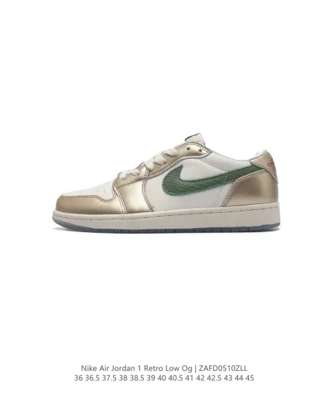 Air Jordan 1 Retro Low OG Metallic Gold Olive Sneakers - 1