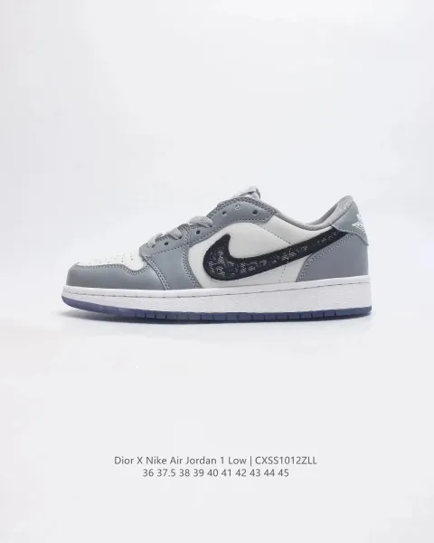 Dior x Nike Air Jordan 1 Low Gray Sneakers - 1
