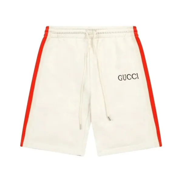 Gucci Logo-Embroidered Track Shorts White with Red Stripes - 1
