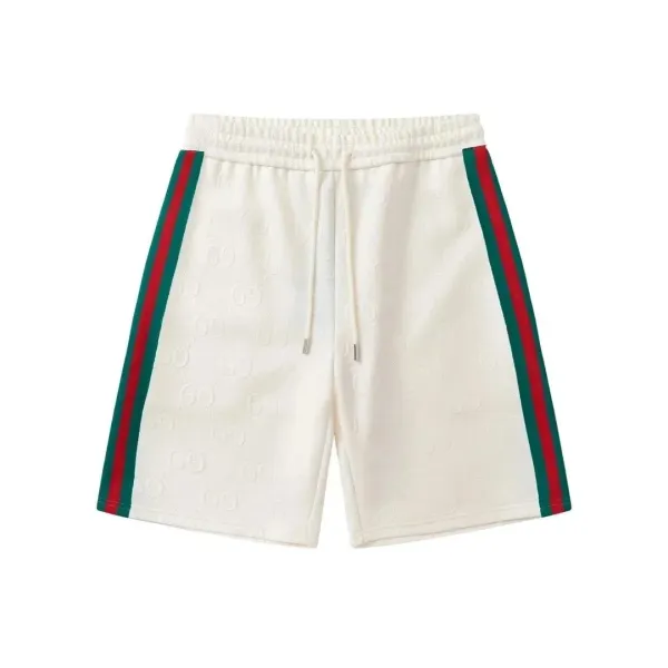 Gucci GG Embossed Track Shorts White with Red-Green Web Stripe - 1
