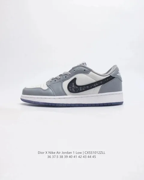 Dior x Nike Air Jordan 1 Low Gray Sneakers - 1