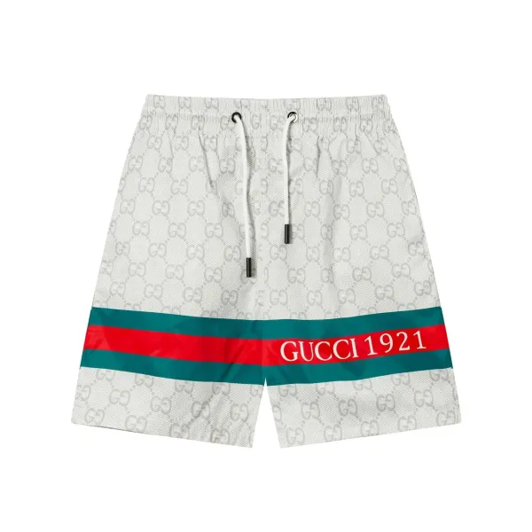 Gucci GG Monogram Swim Shorts White with Red-Green Web Stripe - 1