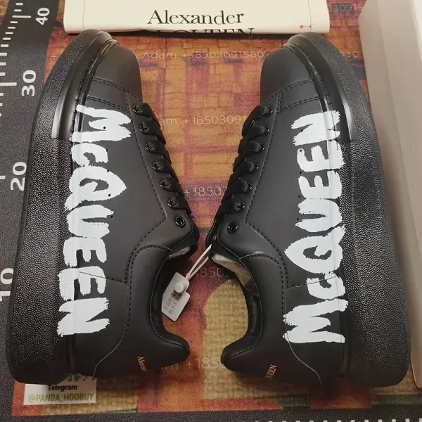 Alexander McQueen Oversized Logo Black Leather Sneakers - 1