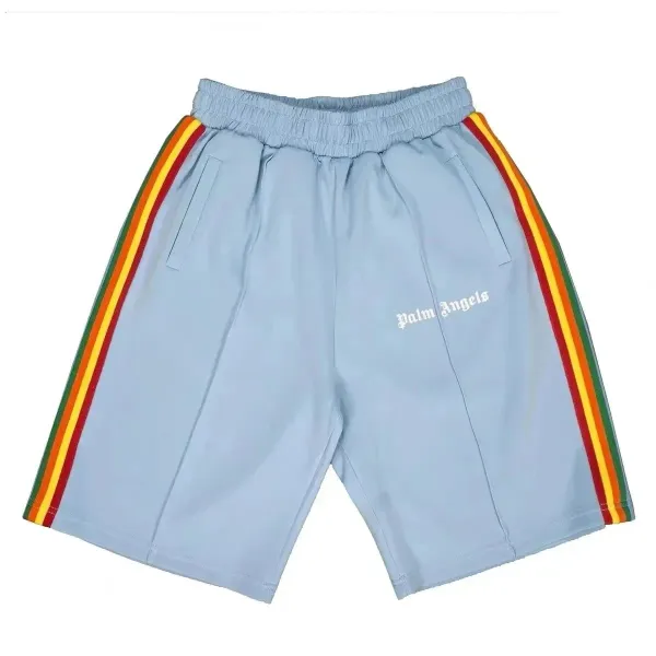 Palm Angels Track Shorts Light Blue with Rasta Stripes - 1