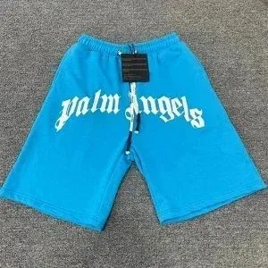 Palm Angels Logo Print Fleece Shorts Blue - 1