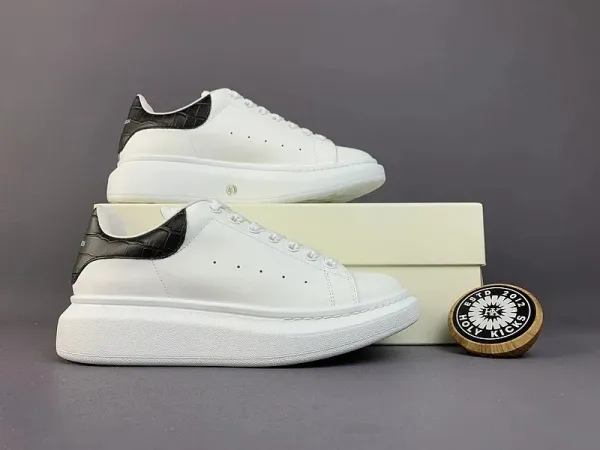 Alexander McQueen Oversized Sneakers White with Black Croc-Embossed Heel Tab Sneakers - 1