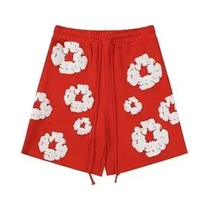 Off-White Floral Print Drawstring Shorts Red - 1