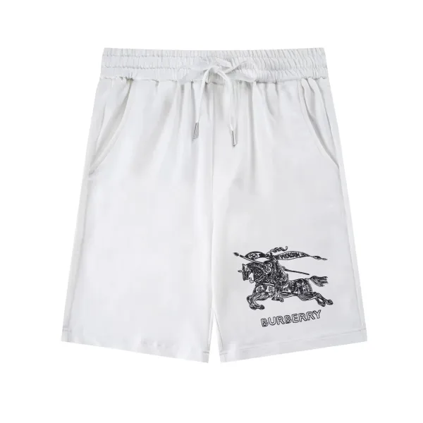 Burberry Equestrian Knight Print White Drawstring Shorts - 1