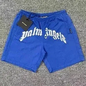 Palm Angels Logo Print Swim Trunks Blue Shorts - 1