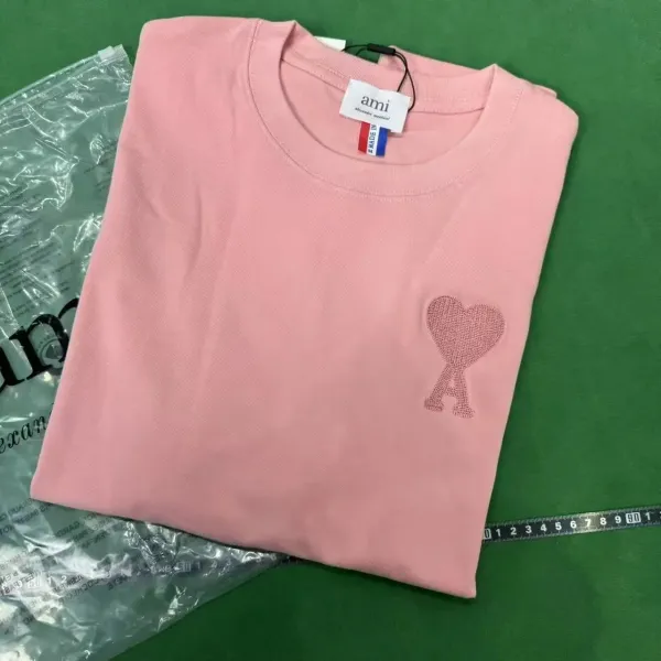 Ami Paris Heart Logo T-Shirt Pink - 1