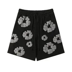 Off-White Floral Print Drawstring Shorts Red - 9