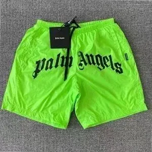 Palm Angels Neon Green Logo Swim Shorts - 1
